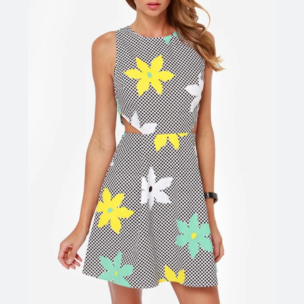 Spring Dress, by Jack Checkered Floral Print Dress with cutout sides